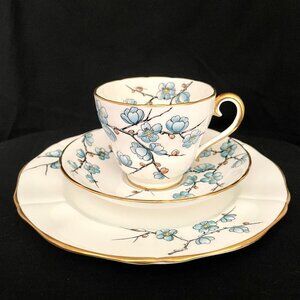 Adderley Bone China Tea Cup Saucer Salad Plate Blue Chinese Blossom
